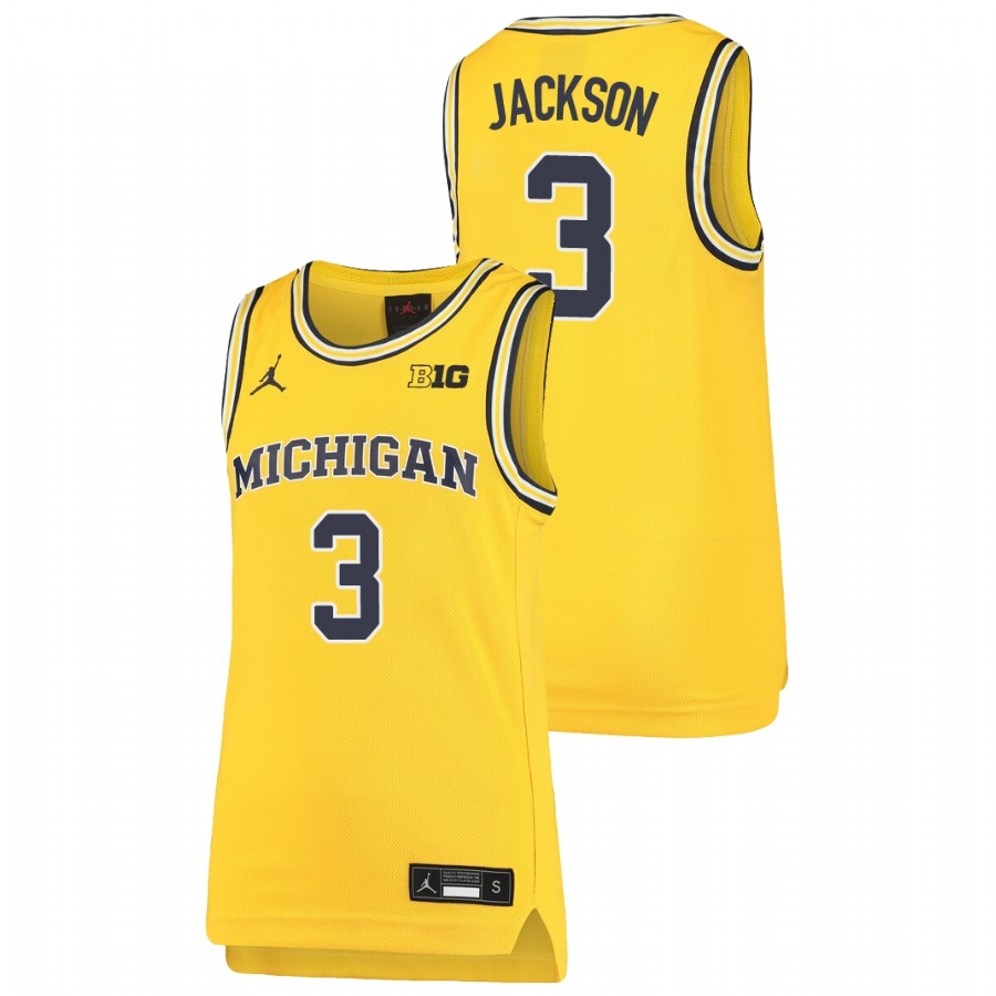 Michigan Wolverines Youth NCAA Zeb Jackson #3 Maize Replica College Basketball Jersey UHG7349SG